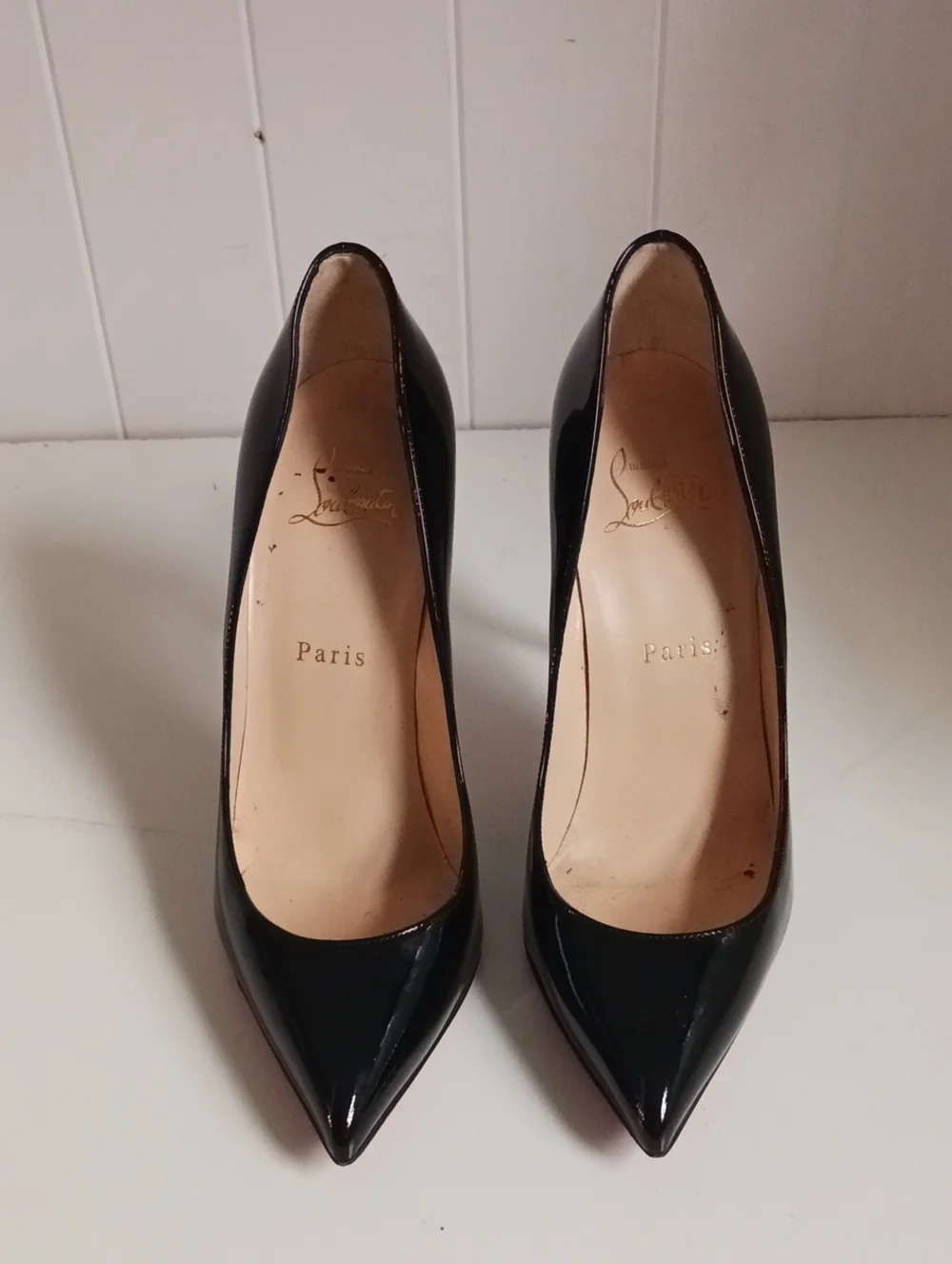 CHRISTIAN LOUBOUTIN PIGALLE FOLLIES PATENT LEATHER PUMPS